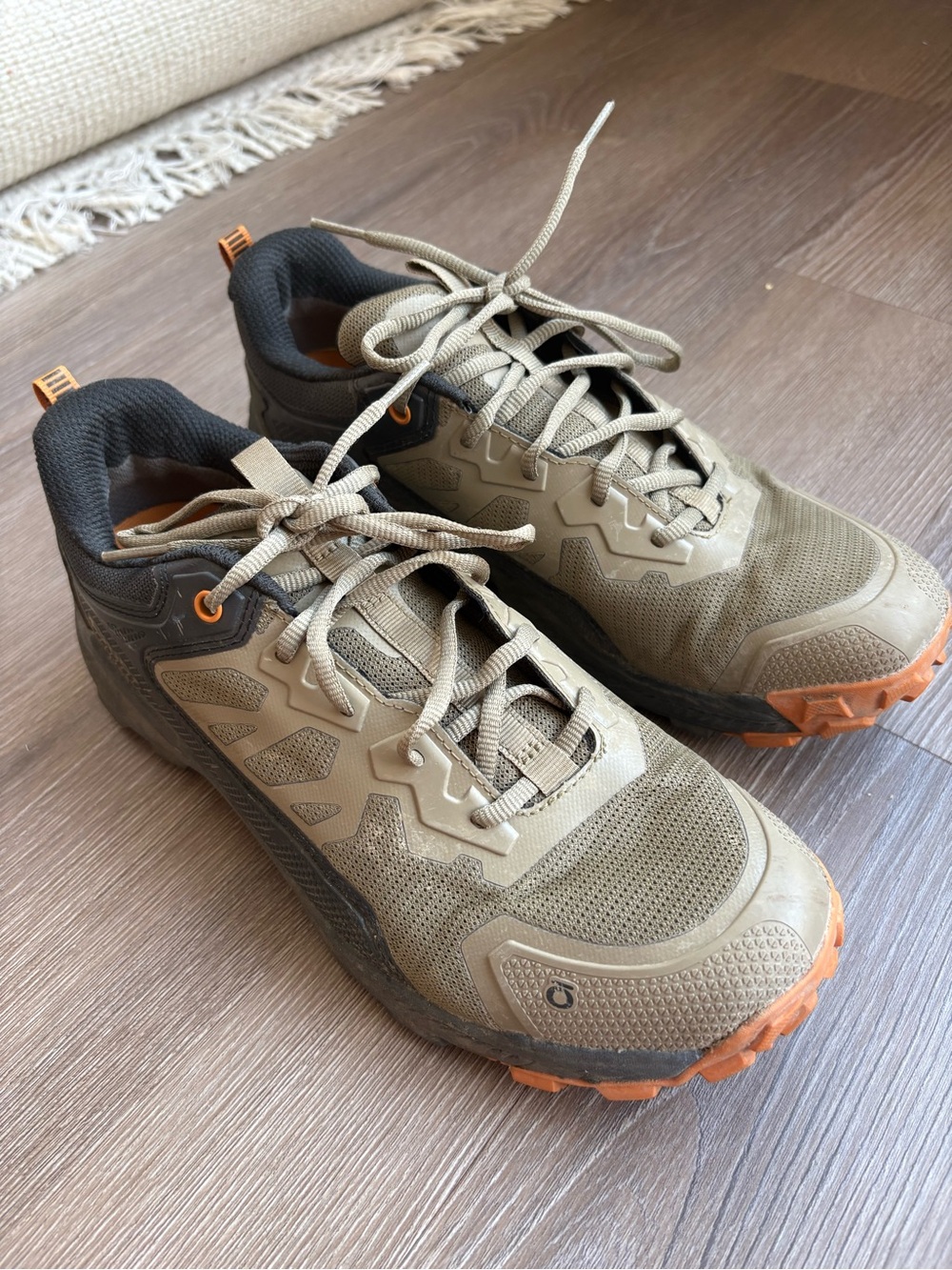 Men's Tactical Trail Sneakers in Olive Green with Orange Accents